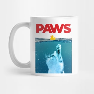 Paws Cat and Yellow Rubber Duck Teal Blue Water Funny Parody Mug